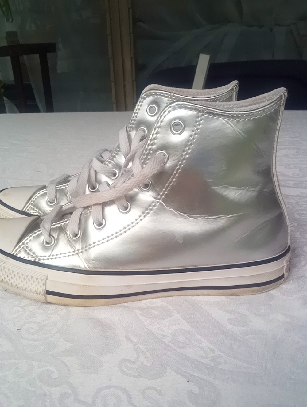 Kids Metallic Silver High-Top Sneakers
